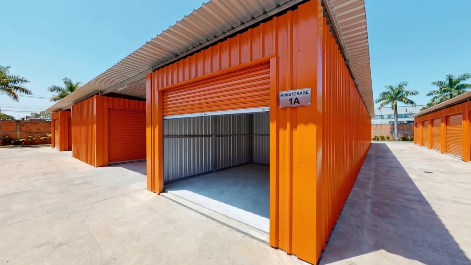 Unidad Mini Storage 1A con puerta enrollable abierta